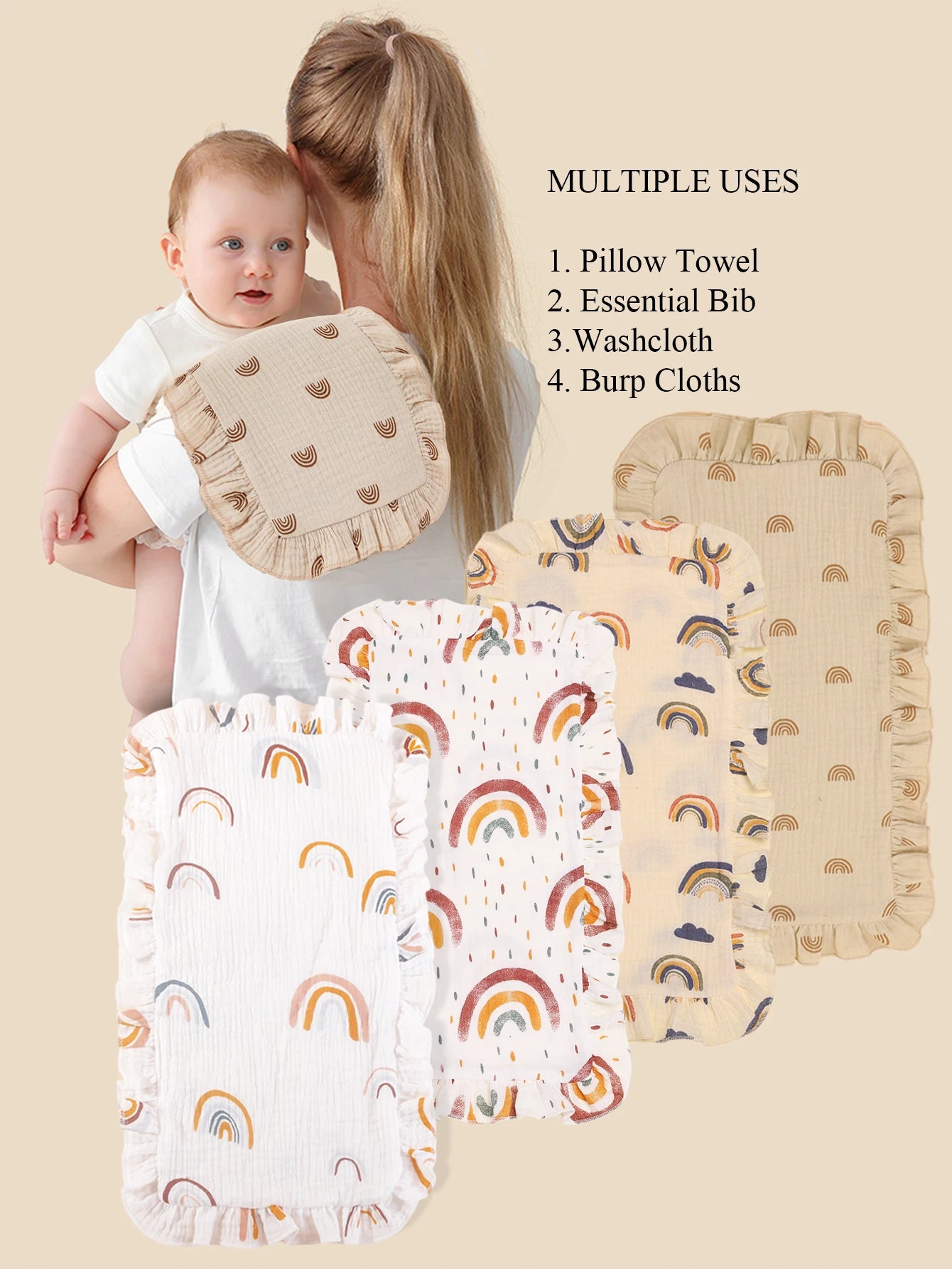 4Pcs/Set Soft Muslin Cotton Gauze Shoulder Rag Baby Burping Pad Ruffle Newborn Baby Burp Cloths