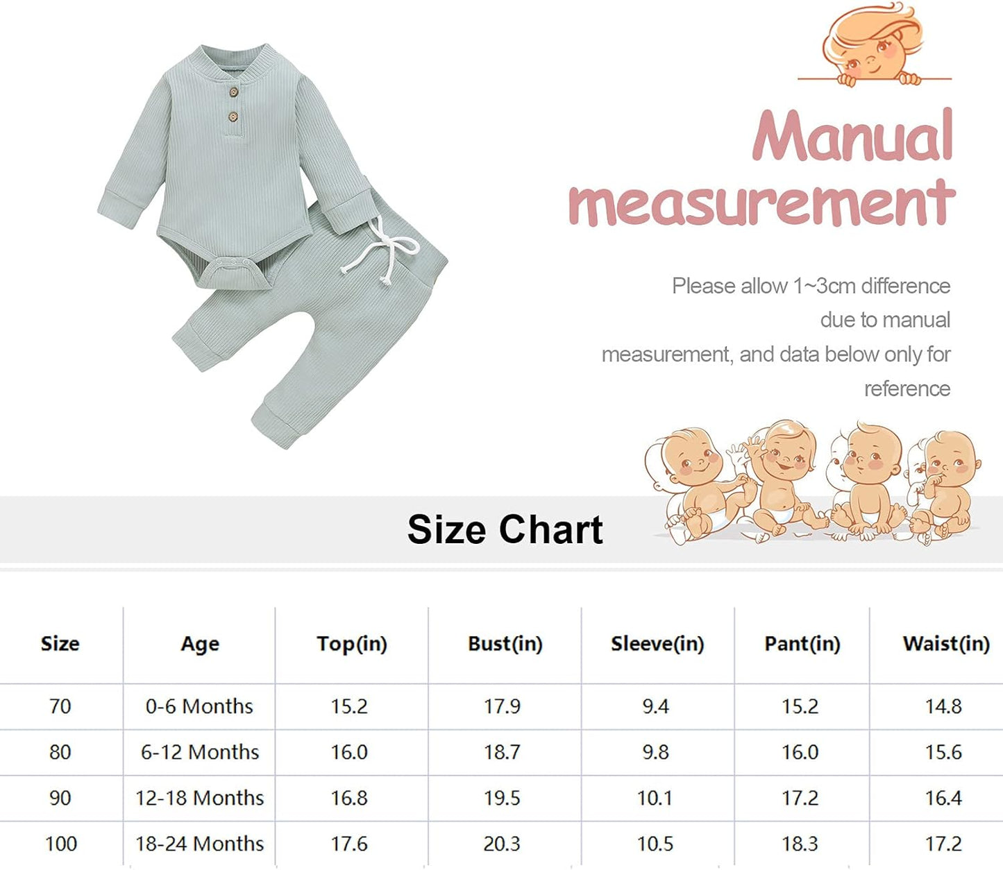 Newborn Baby Boy Clothes Set Ribbed Outfits Unisex Infant Solid Cotton Long Sleeve Tops Pants Fall Outfit (Blue,0-6Months)