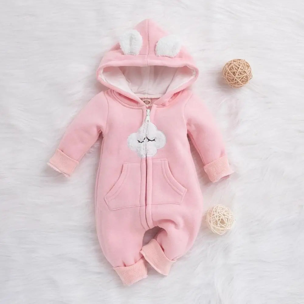 Winter Baby Adorable Cloud Hooded Baby Rompers for Baby Boys and Baby Girls Warm Unisex Baby Bodysuit Clothes