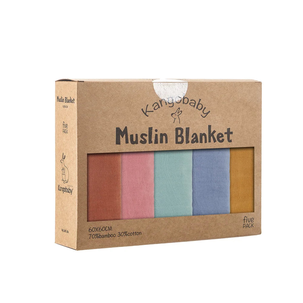#My Soft Life# 5 Pieces Pack Multi-Functional Bamboo Cotton Muslin Blanket Baby Burp Cloth Set