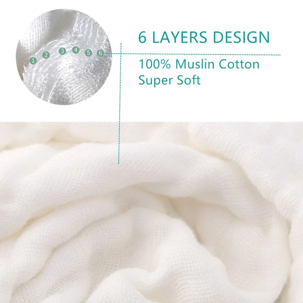 6 Pack Muslin Burp Cloths Baby Burp Clothes - Burp Rags for Boy Girls Muslin Bibs 6 Layers Large 20''X10'' 100% Cotton Hand Washcloths Soft Absorbent