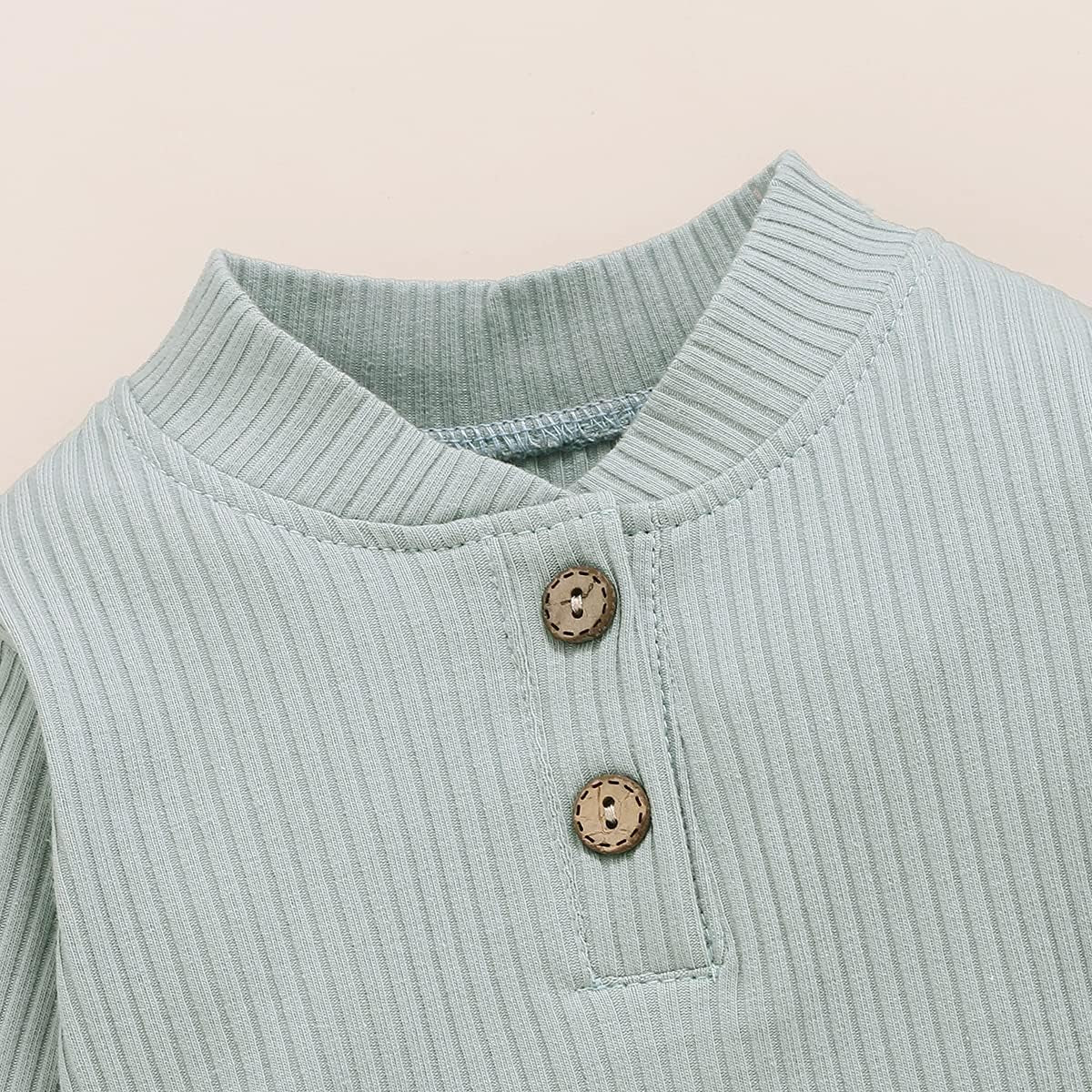 Newborn Baby Boy Clothes Set Ribbed Outfits Unisex Infant Solid Cotton Long Sleeve Tops Pants Fall Outfit (Blue,0-6Months)