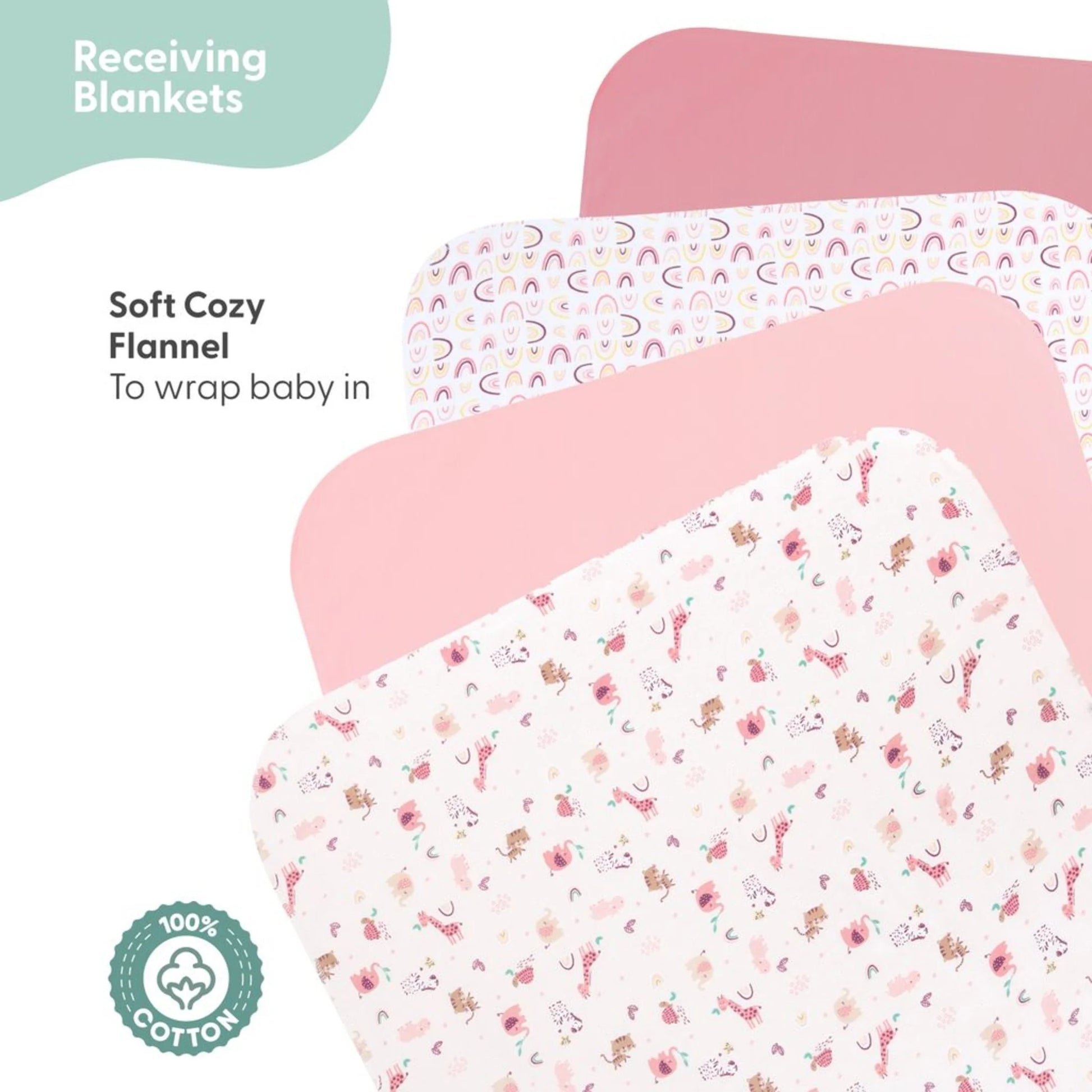 Newborn Layette Gift Set for Baby Girls, 23 Essential Pieces, Pink Rainbow Safari Animals, 0-3 Months