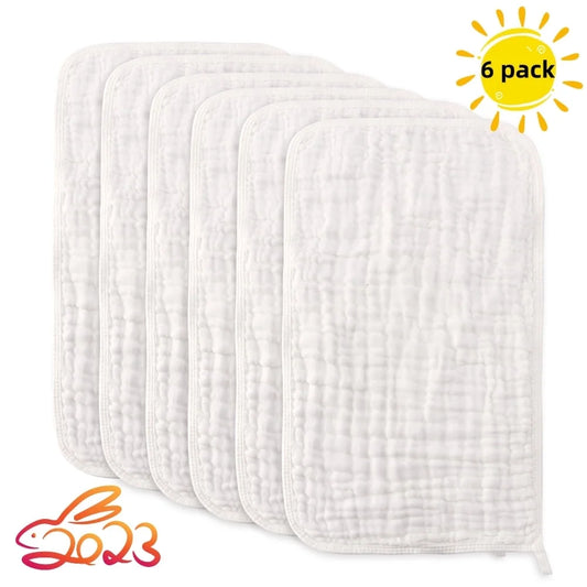 6 Pack Muslin Burp Cloths Baby Burp Clothes - Burp Rags for Boy Girls Muslin Bibs 6 Layers Large 20''X10'' 100% Cotton Hand Washcloths Soft Absorbent