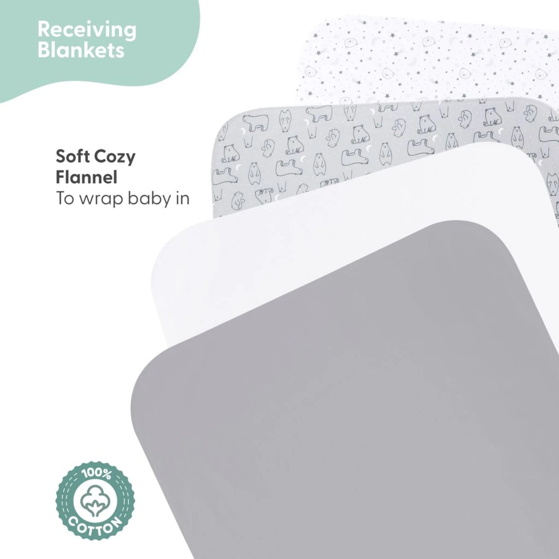 Newborn Baby Layette Gift Set for Baby Boys and Girls, Shower Gift Essentials, Grey and White Celestial Bears