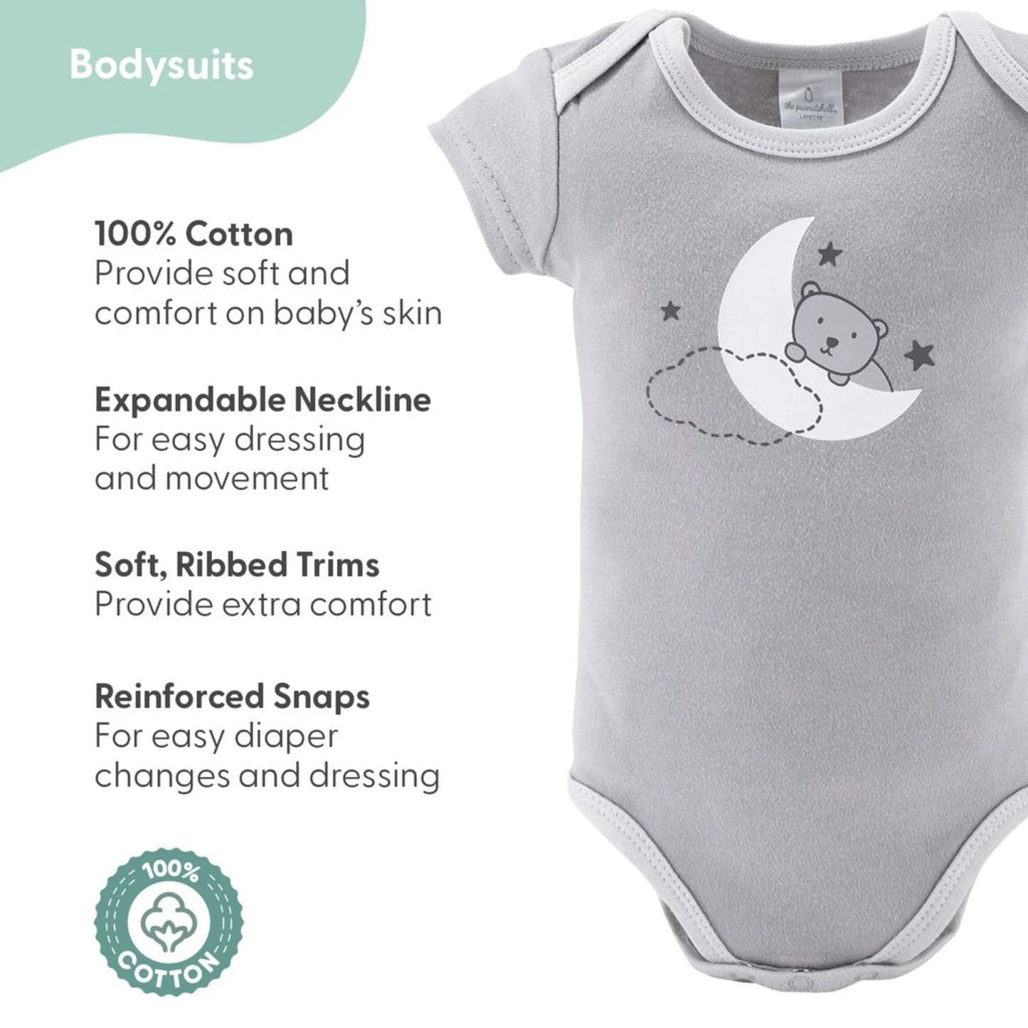 Newborn Baby Layette Gift Set for Baby Boys and Girls, Shower Gift Essentials, Grey and White Celestial Bears