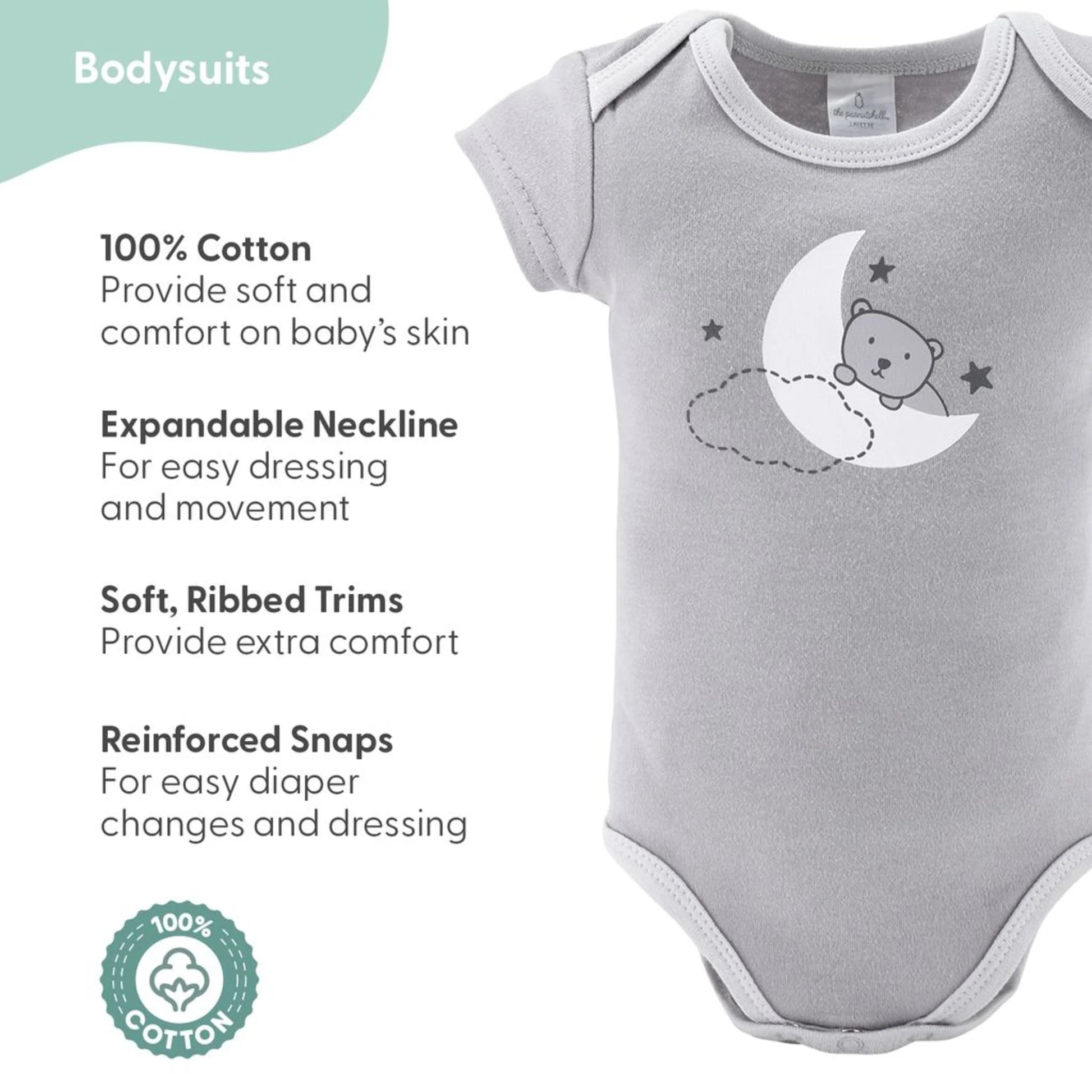 Newborn Baby Layette Gift Set for Baby Boys and Girls, Shower Gift Essentials, Grey and White Celestial Bears