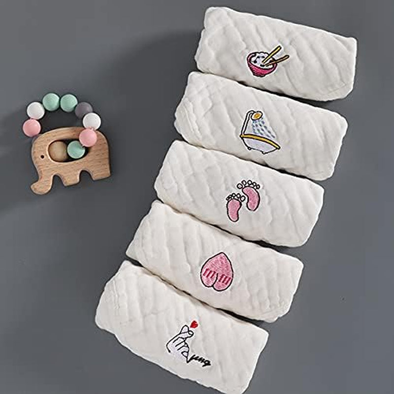Eray Baby Muslin Washcloths, Face Towel Baby Burp Cloths in Classified Design- Soft Fluffy Breathable Newborn Wash Wipes for Sensitive Skin Great for Baby Shower (White)
