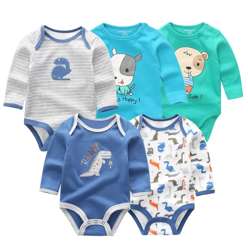 Cartoon 5 Pcs/Lot Spring Autumn Long Sleeve Newborn Baby Boy Girl Bodysuits 100%Cotton Soft Infants Clothes