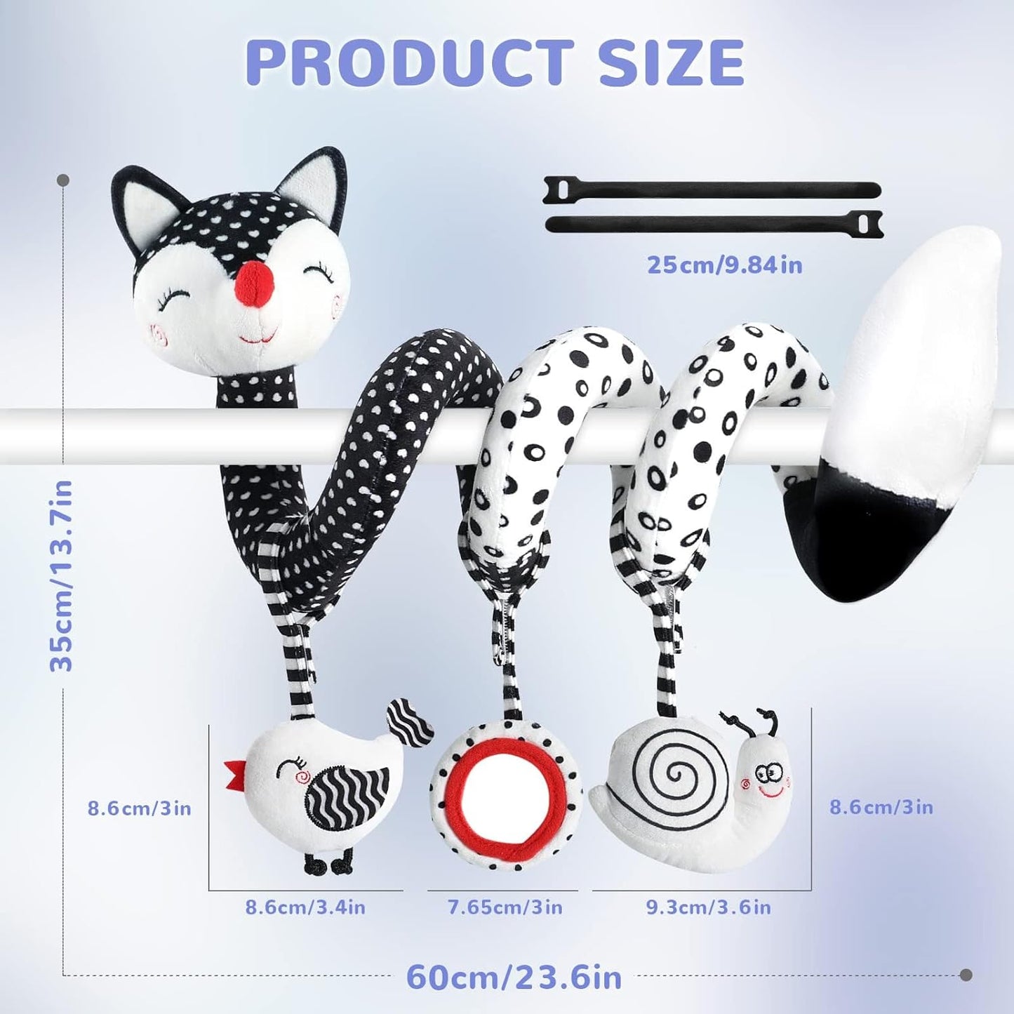 Baby Spiral Plush Toys, Black and White Baby Car Seat Toys, High Contrast Infant Newborn Toy 0-6 Months for Stroller Crib Mobile, Sensory Toy Best Gift for 0 3 6 9 12 Months Boys Girls
