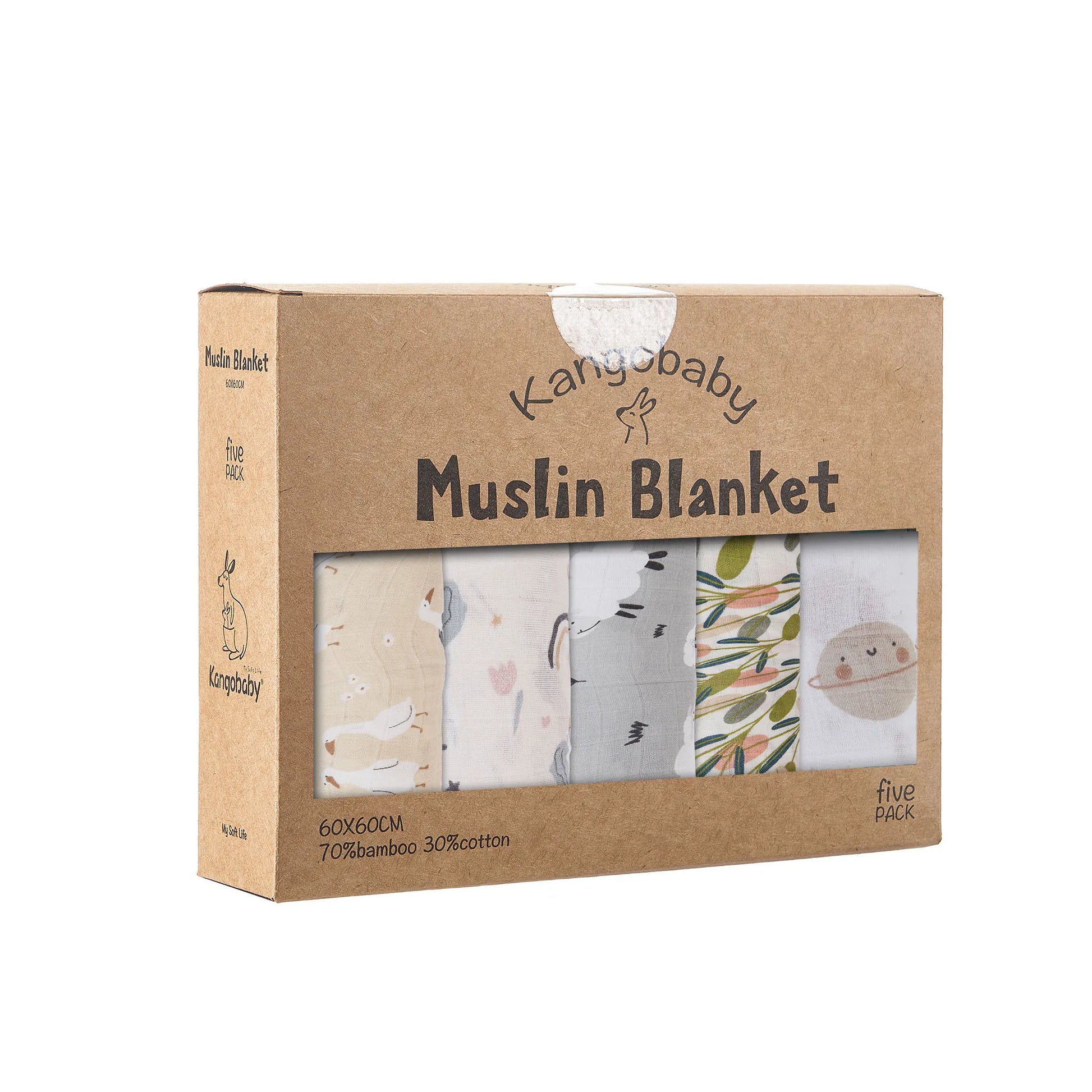 #My Soft Life# 5 Pieces Pack Multi-Functional Bamboo Cotton Muslin Blanket Baby Burp Cloth Set